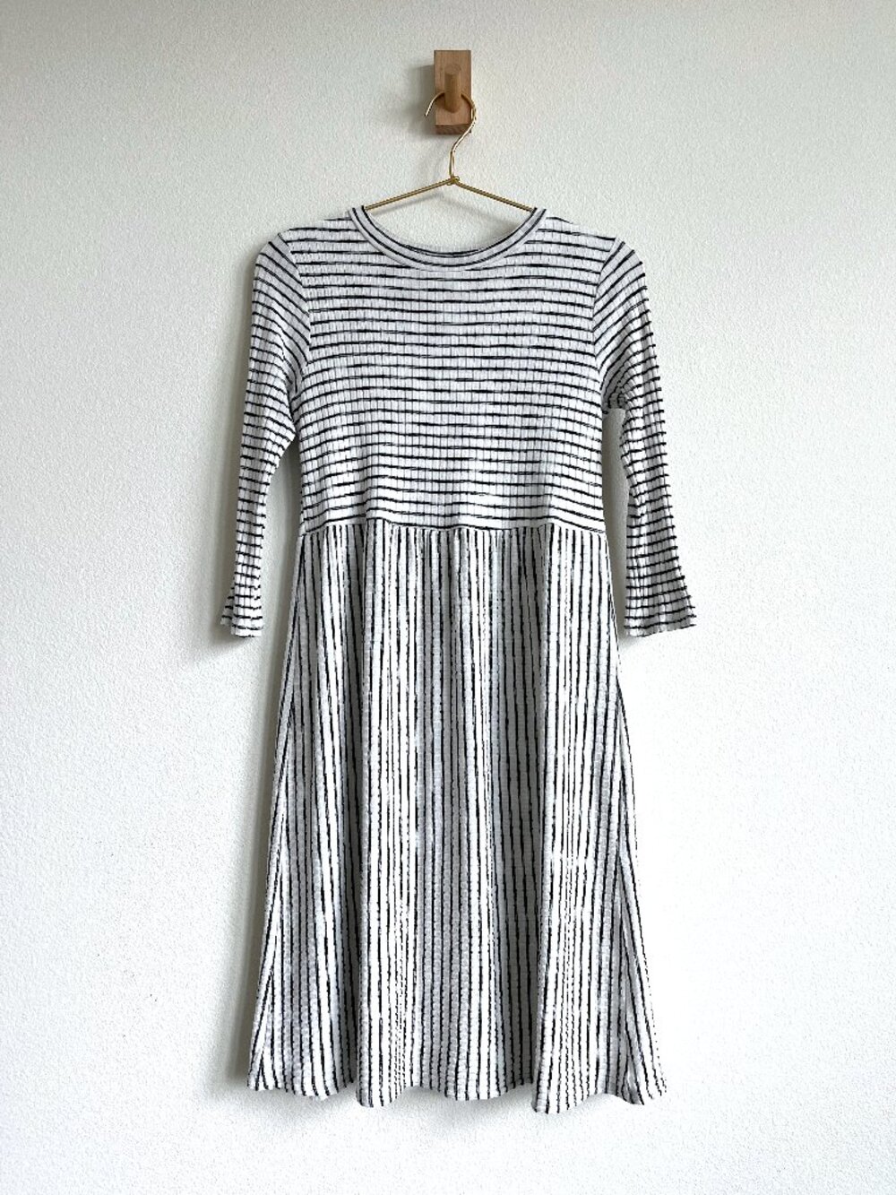 Sew in Love Striped Ribbed Knit Dress - Black & Off-White Midi - Size M